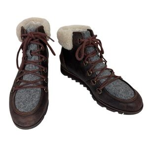 Sorel Harlow Cozy Shearling Ankle Hiker Boots Bootie Leather Wool Lace Up Size 9